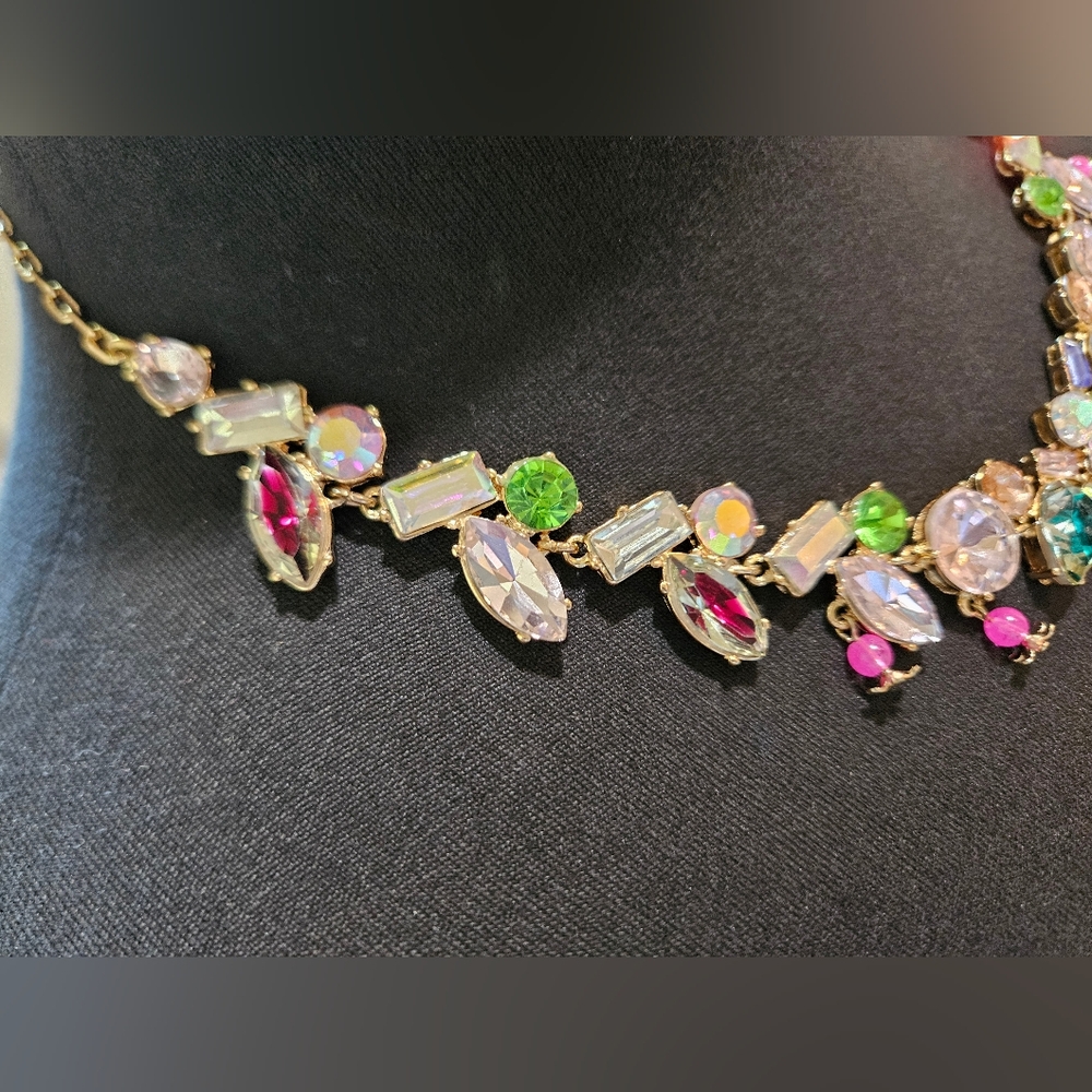 Betsey Johnson Surreal Forest Shakey Flower Collar Necklace Multi Crystals NWT - Picture 7 of 14